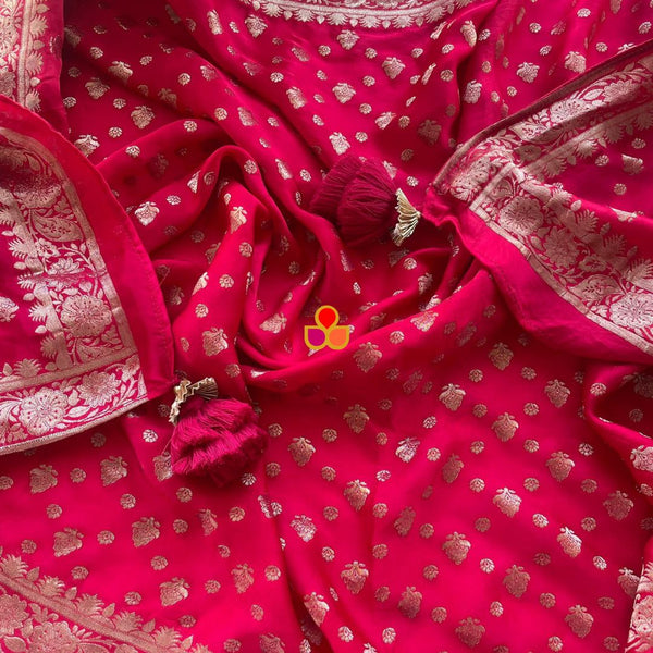 anokherang Dupattas Sparkle Pink Banarasi Silk Dupatta