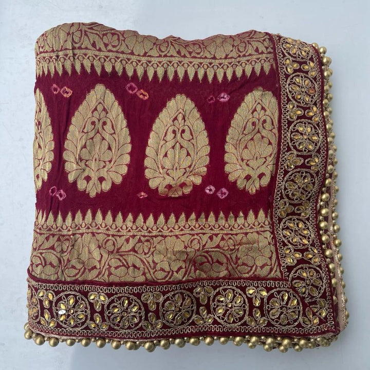 anokherang Dupattas Traditional Bridal Maroon Banarsi Kundan Dupatta