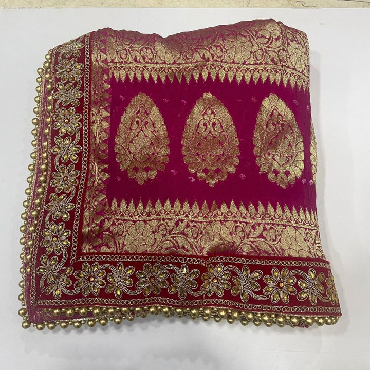 anokherang Dupattas Traditional Bridal Pink Banarsi Kundan Dupatta