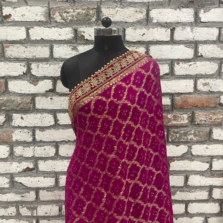 anokherang Dupattas Traditional Bridal Pink Banarsi Kundan Dupatta