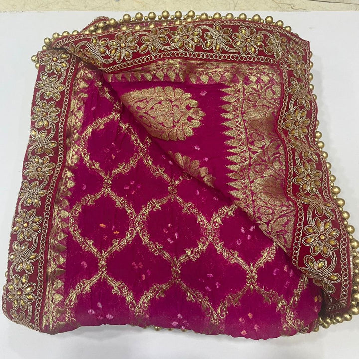 anokherang Dupattas Traditional Bridal Pink Banarsi Kundan Dupatta