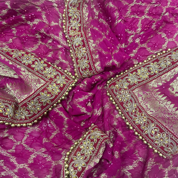 anokherang Dupattas Traditional Bridal Pink Banarsi Kundan Dupatta