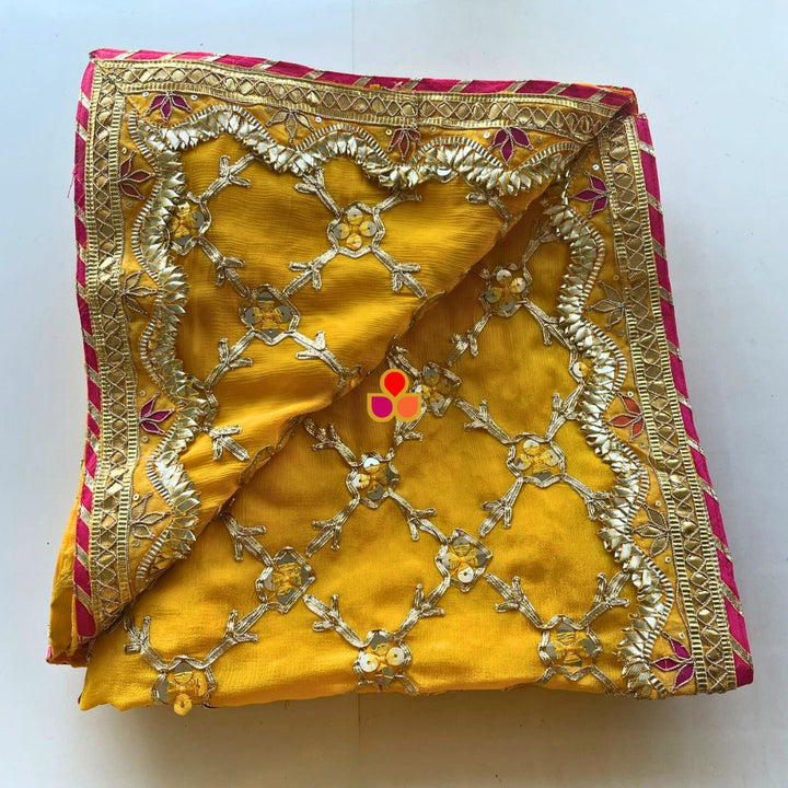 anokherang Dupattas Yellow Bani Thani Floral Gotta Patti Dupatta