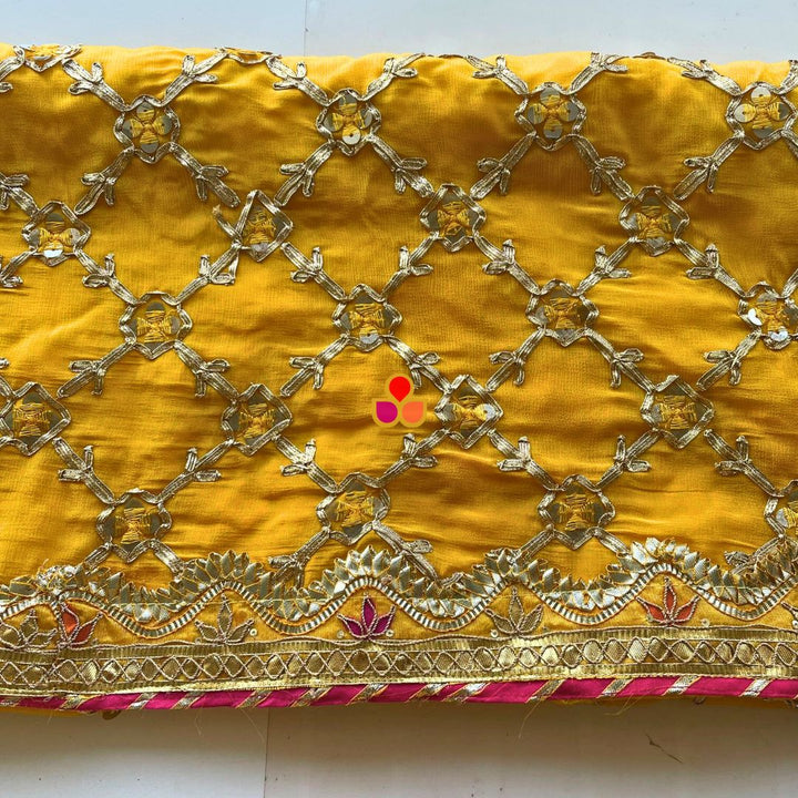 anokherang Dupattas Yellow Bani Thani Floral Gotta Patti Dupatta