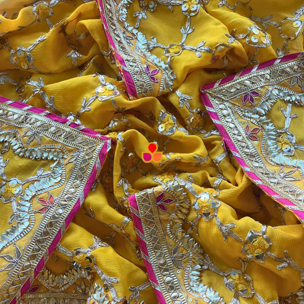 anokherang Dupattas Yellow Bani Thani Floral Gotta Patti Dupatta