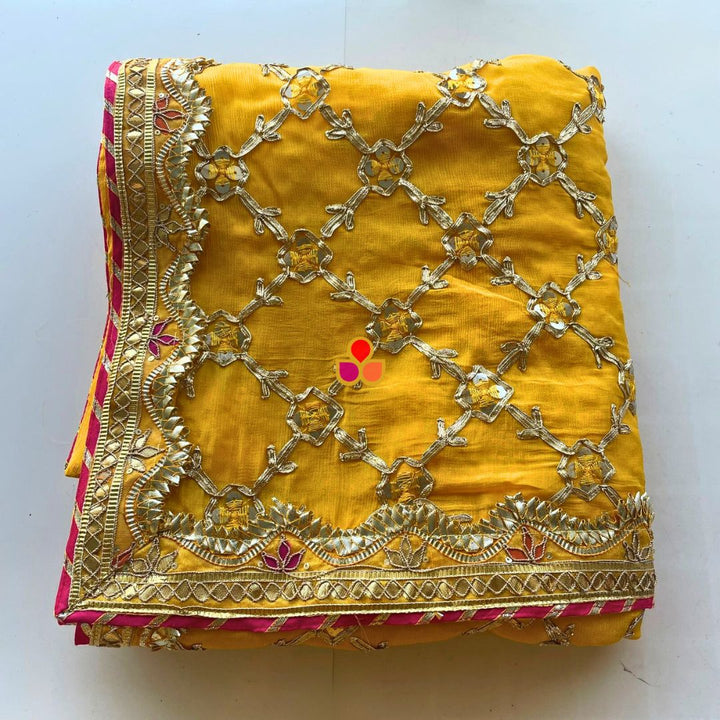 anokherang Dupattas Yellow Bani Thani Floral Gotta Patti Dupatta