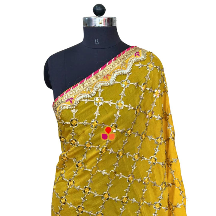 anokherang Dupattas Yellow Bani Thani Floral Gotta Patti Dupatta