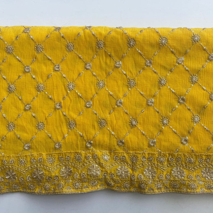 anokherang Dupattas Yellow Embroidered Zari Chiffon Dupatta