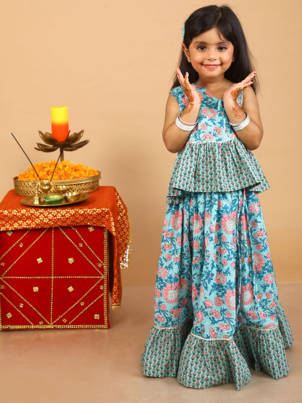 anokherang Kids Suits Copy of Peach Sequin Layered Georgette FloorLength for Girls