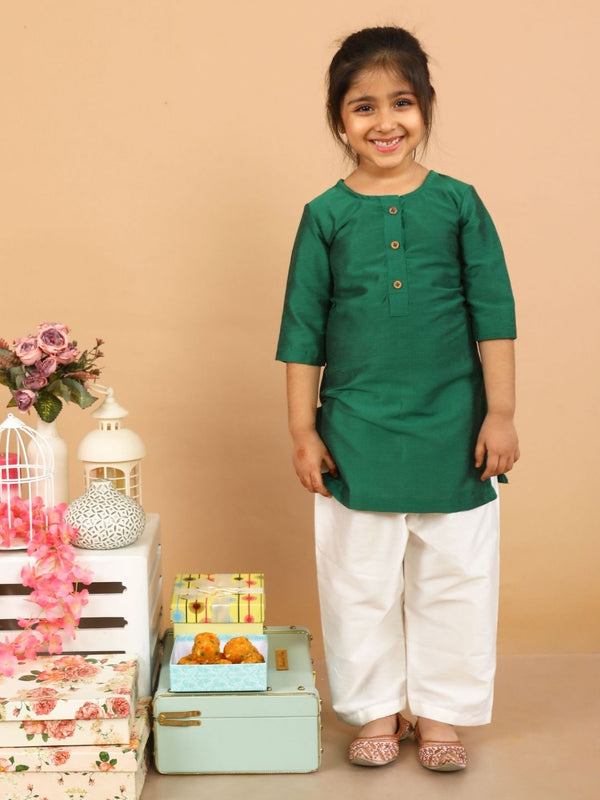 anokherang Kids Suits Freedom Green Kurti with Salwar for Girls