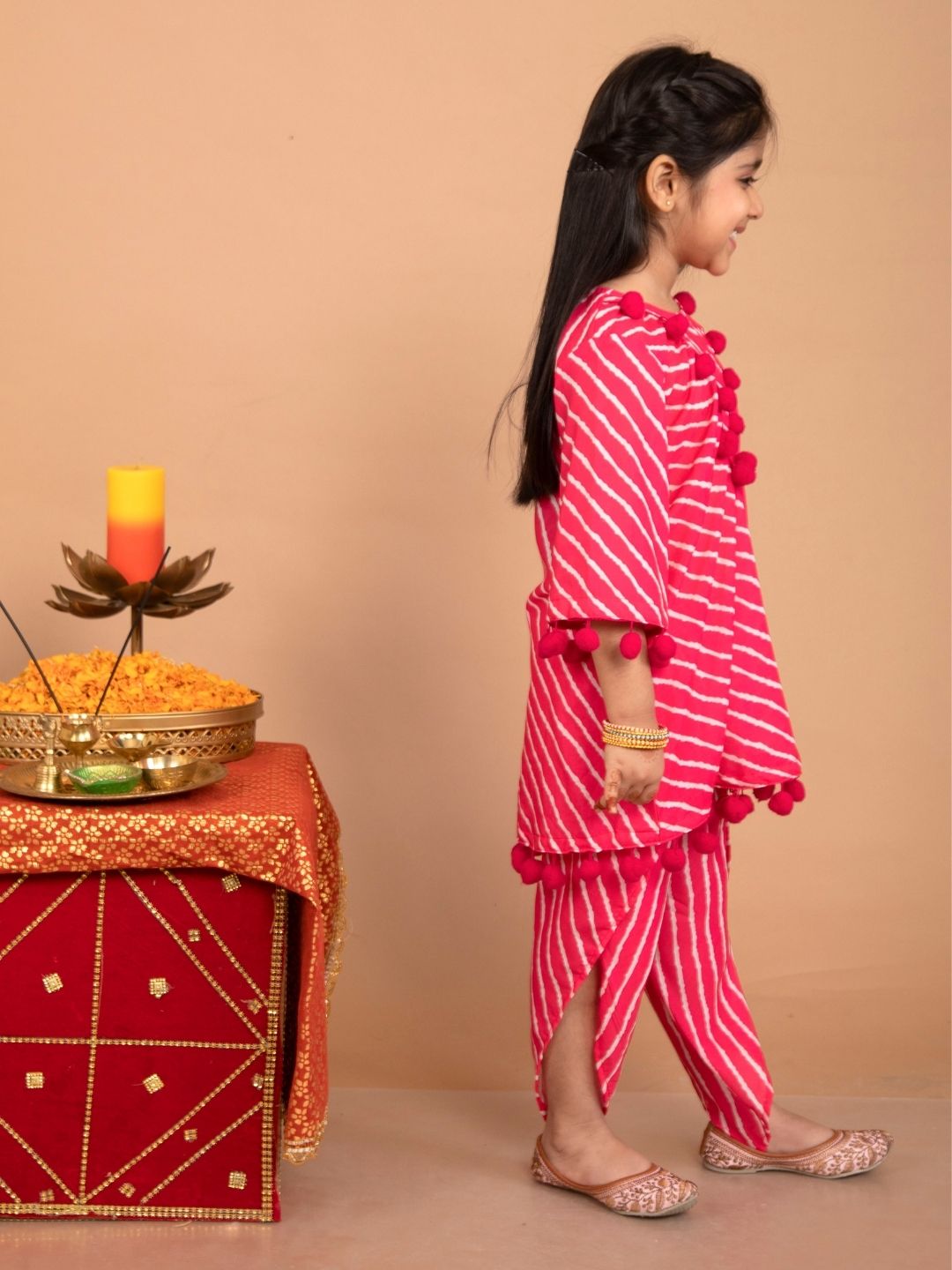 Light Blue and Pink Print Satin high lowShirt And Dhoti Pants Set –  folkcultureclothing