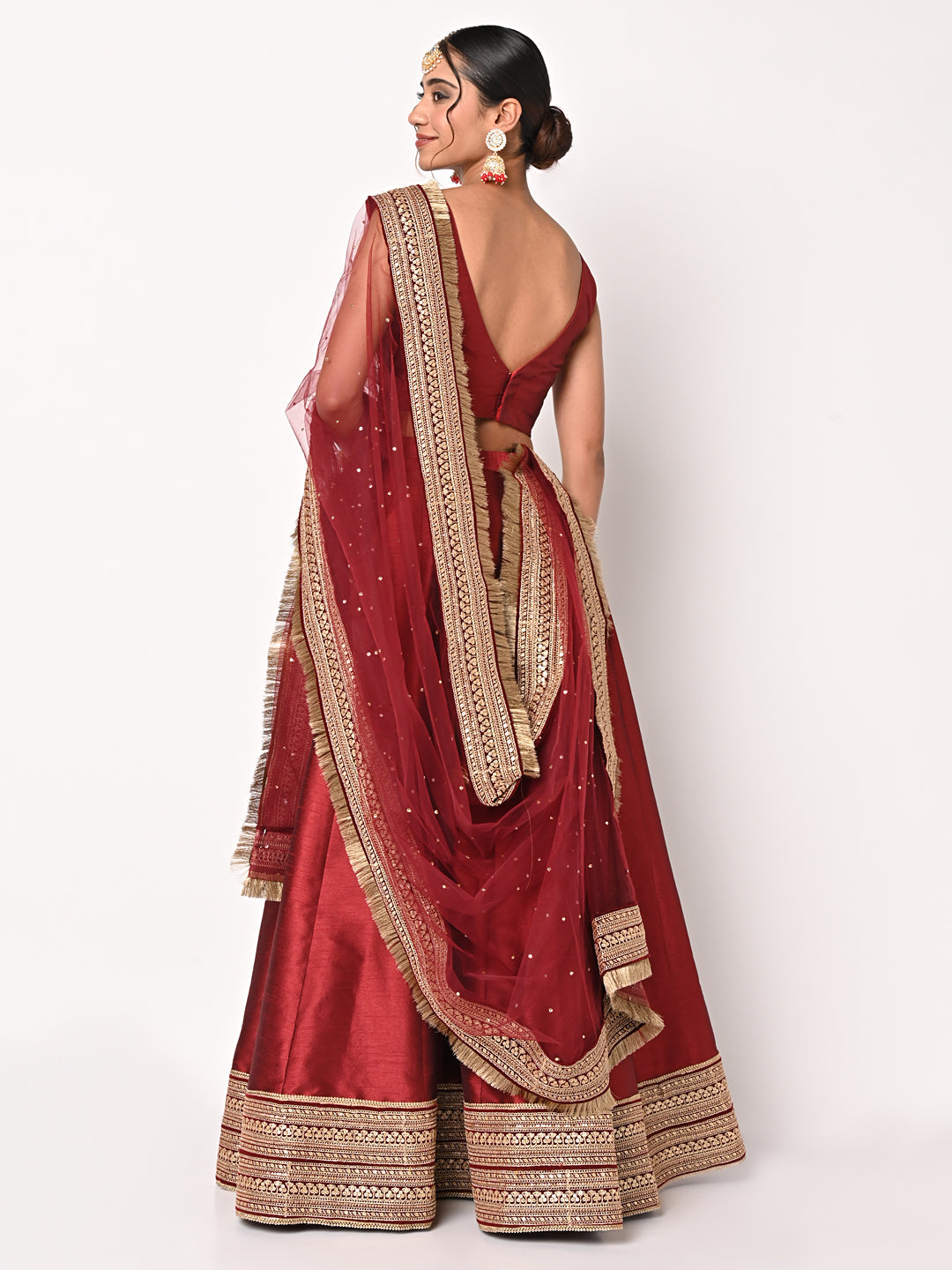 OLD ROSE LEHENGA SET WITH MAROON BLOUSE AND DARK OLD ROSE DUPATTA (MH- –  Anju Modi