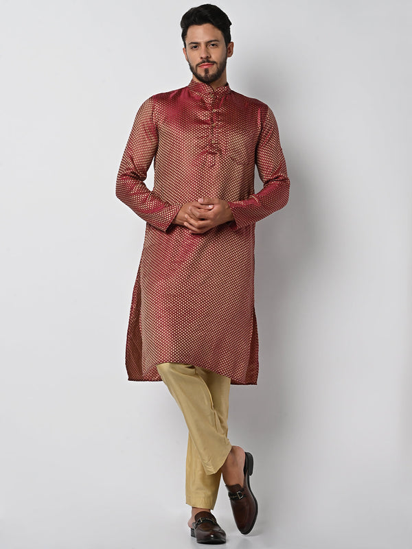 anokherang LKurtas Banarsi Wine Brocade Mens Kurta Pajama