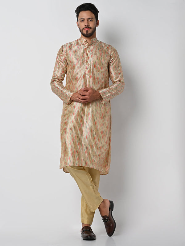 anokherang LKurtas Beige MultiColor Printed Mens Kurta Pajama