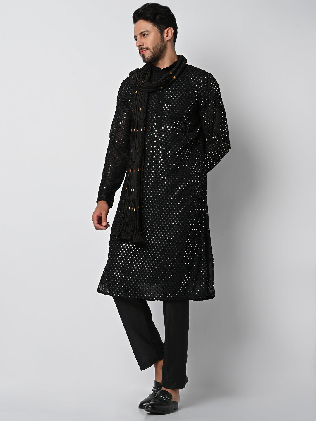 Mens kurta best sale pajama black