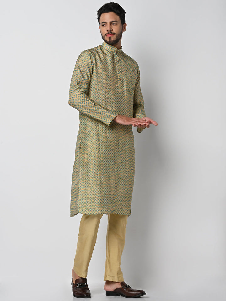 anokherang LKurtas Green Printed Mens Kurta Pajama