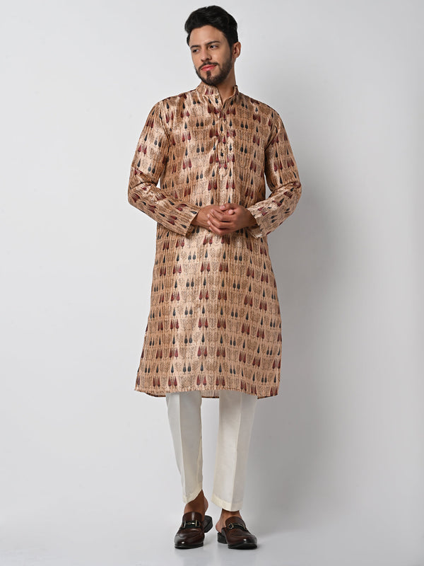 anokherang LKurtas Khakhi Printed Mens Kurta Pajama