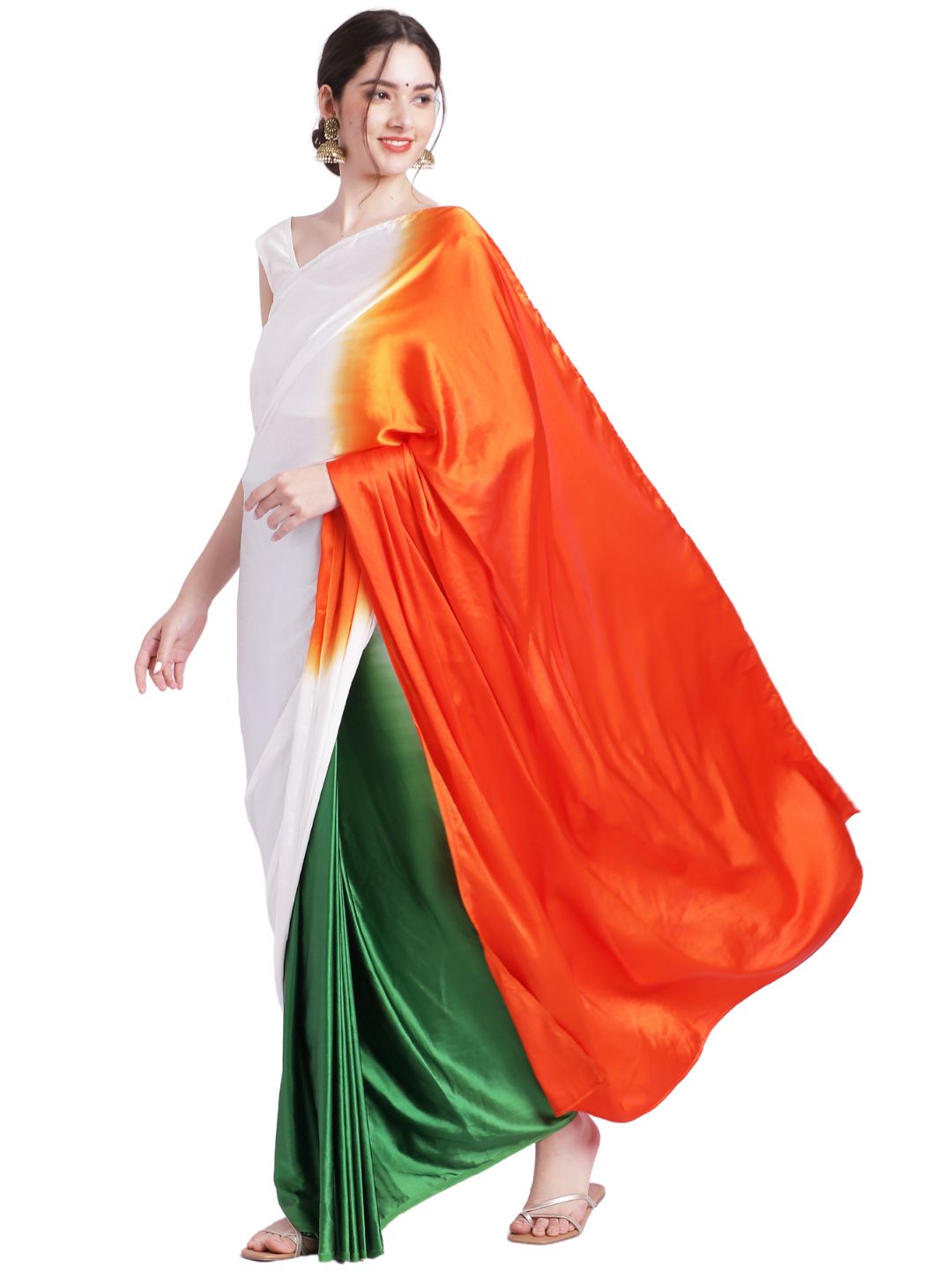 Indian Tricolor Kora Organza Jacquard Soft Silk Saree