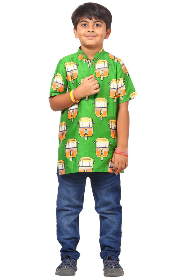 anokherang Boys Kurta Green Transport Short Kurta