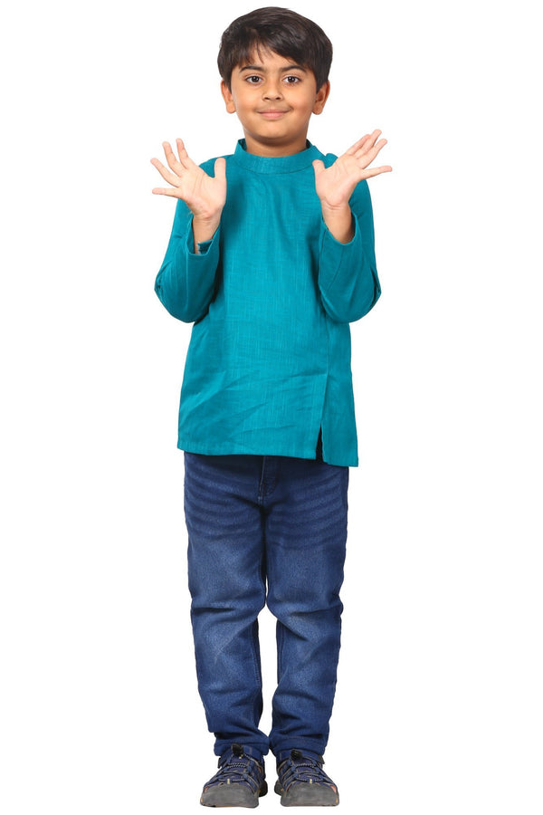 anokherang Boys Kurta Sea Green Side Buttoned Short Kurta