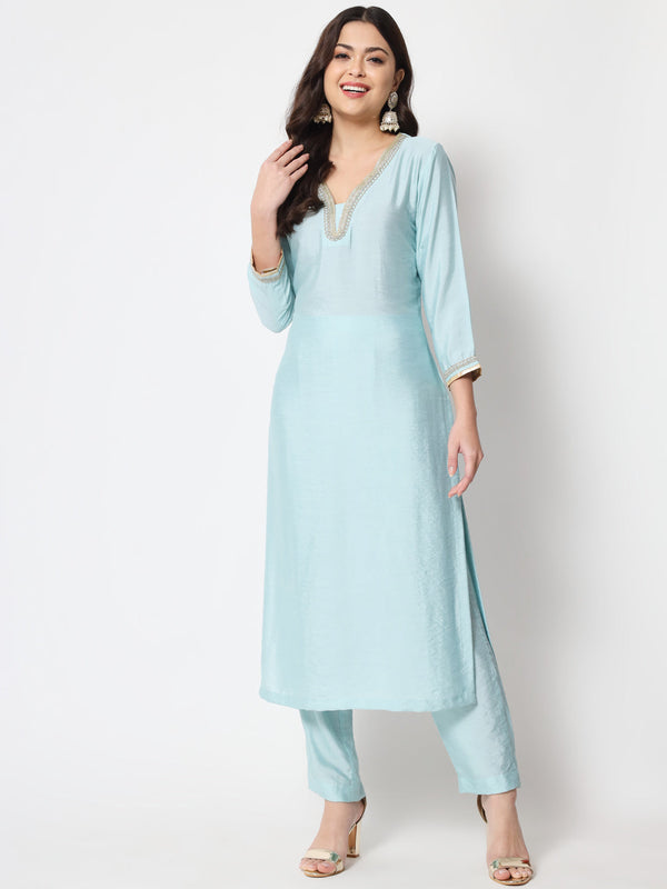 anokherang Combos Blue Smiles Straight Kurti with Pants