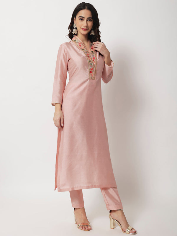 anokherang Combos Bridal Queen Peach Silk Kurti