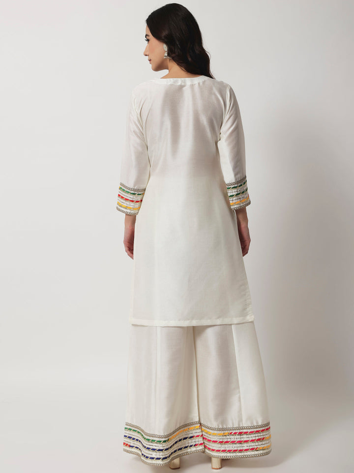 anokherang Combos Charming Ivory Short Kurti With Kalidaar Palazzo