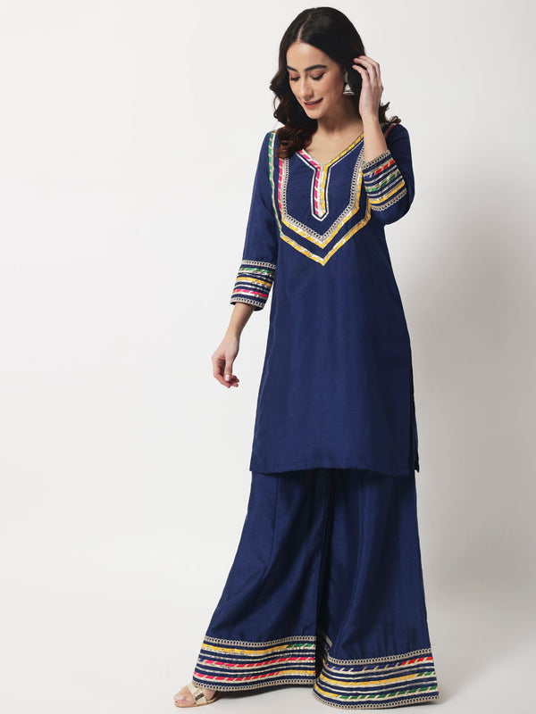 anokherang Combos Charming Navy Silk Kurti