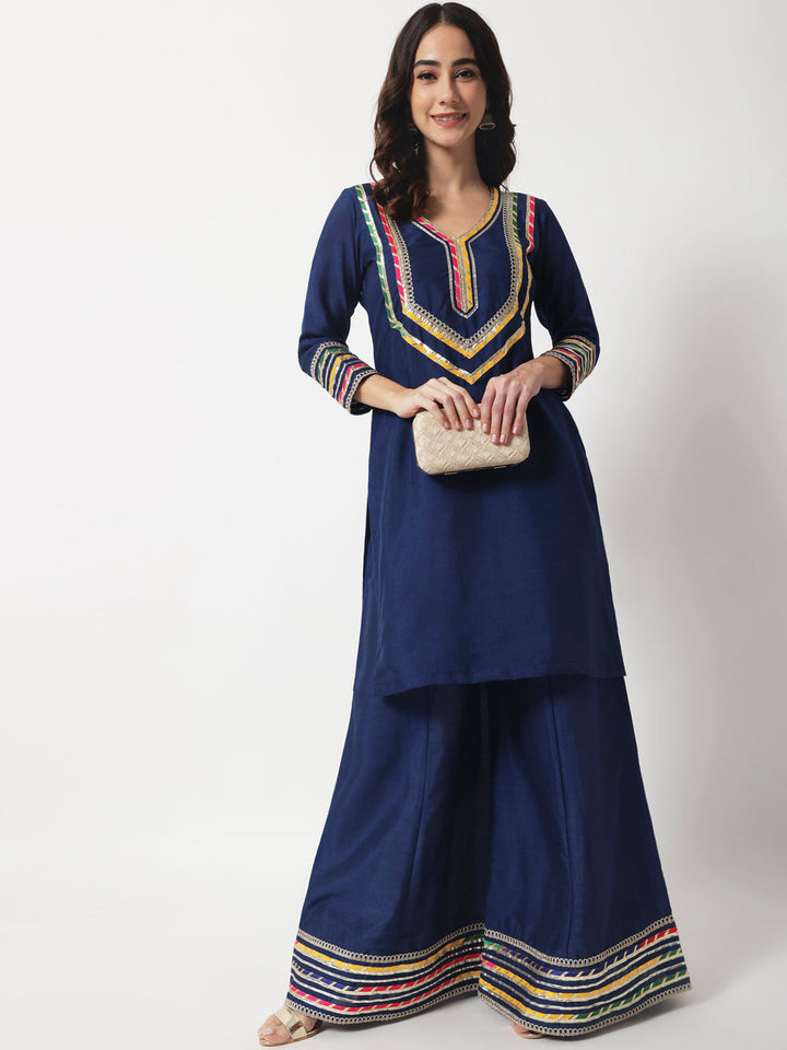 anokherang Combos Charming Navy Silk Kurti