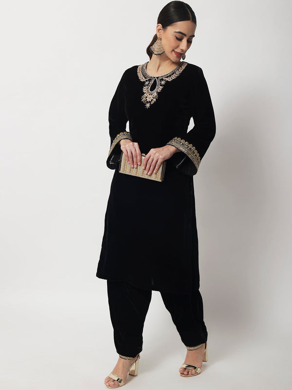 anokherang Combos Copy of Black Jewel Embroidered Velvet Kurti with Salwar