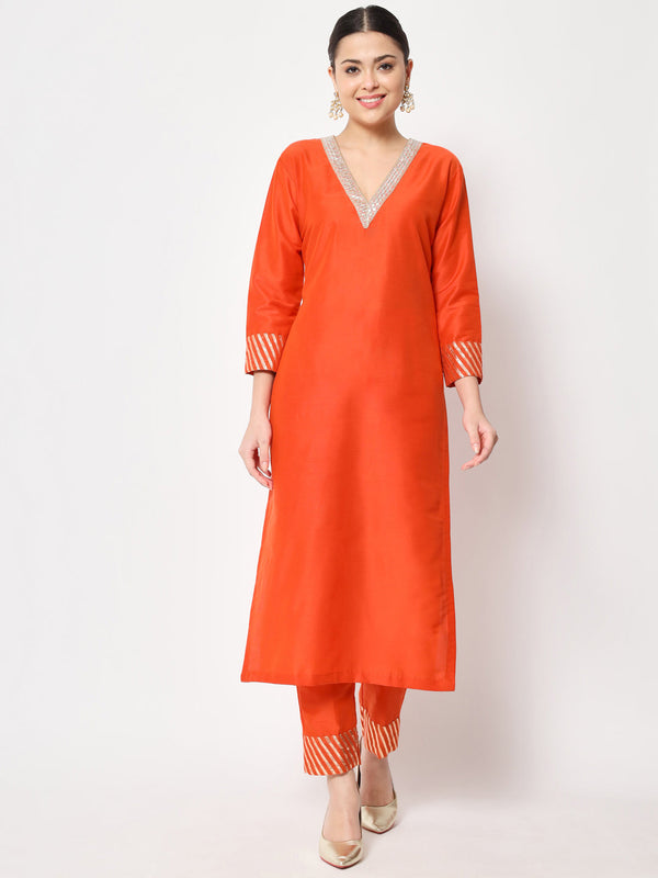 anokherang Combos Copy of Glorious Orange Lines Kurti with Straight Pants