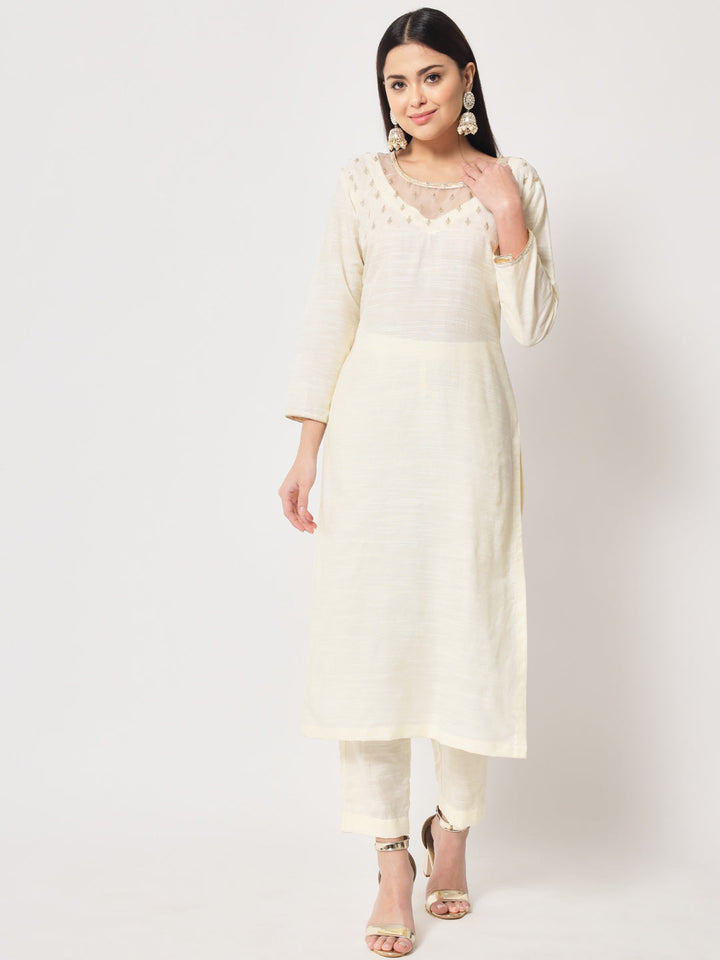 anokherang Combos Copy of Glowing Ivory Straight Kurti with Straight Pants