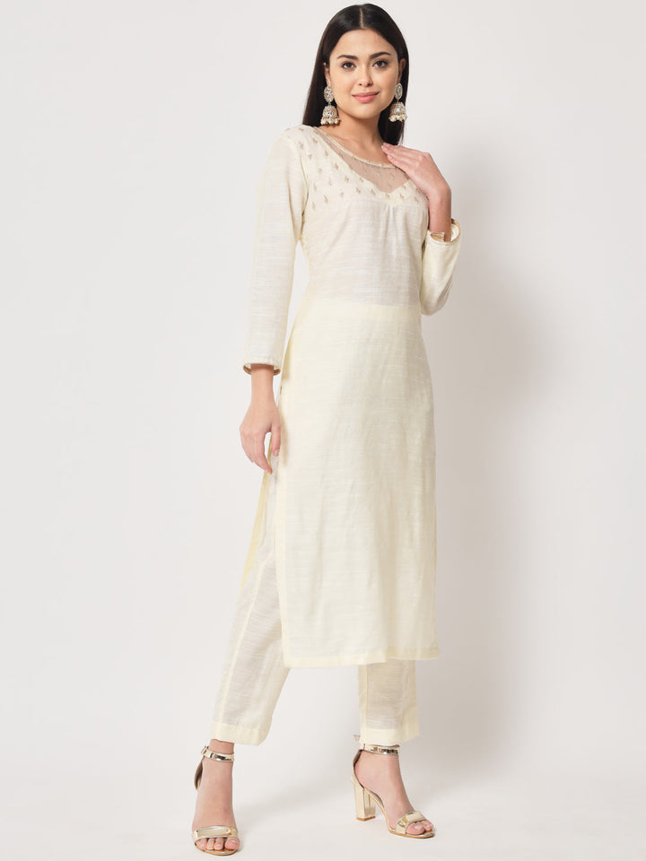 anokherang Combos Copy of Glowing Ivory Straight Kurti with Straight Pants