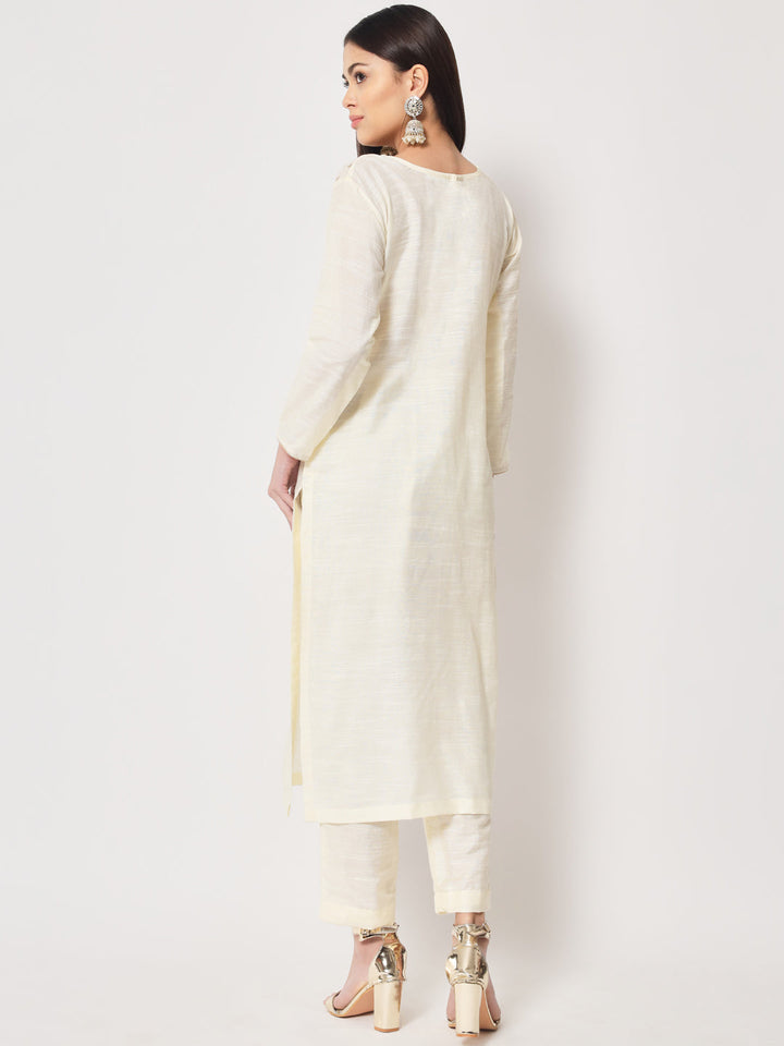 anokherang Combos Copy of Glowing Ivory Straight Kurti with Straight Pants