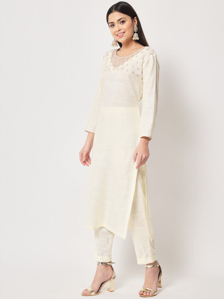 anokherang Combos Copy of Glowing Ivory Straight Kurti with Straight Pants