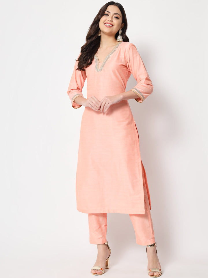 anokherang Combos Copy of Peach Smiles Straight Kurti with Pants