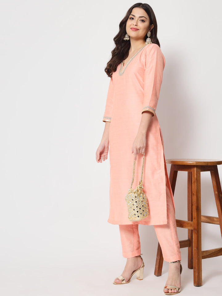 anokherang Combos Copy of Peach Smiles Straight Kurti with Pants