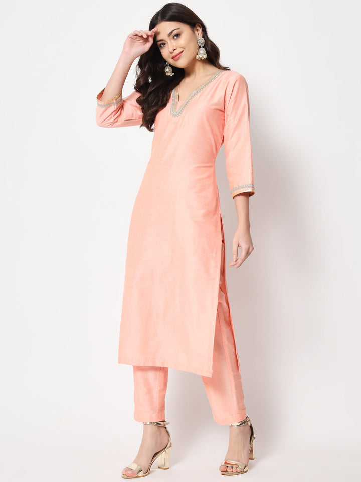 anokherang Combos Copy of Peach Smiles Straight Kurti with Pants