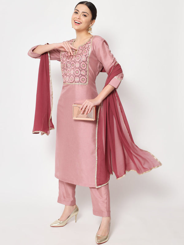 anokherang Combos Copy of Simple Mauve Sequin Embroidered Kurti with Straight Pants