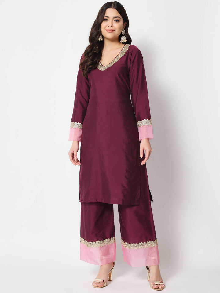 anokherang Combos Dazzling Wine Straight Kurti