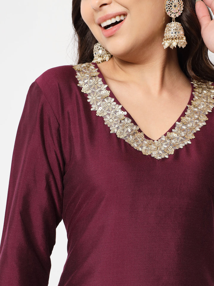 anokherang Combos Dazzling Wine Straight Kurti