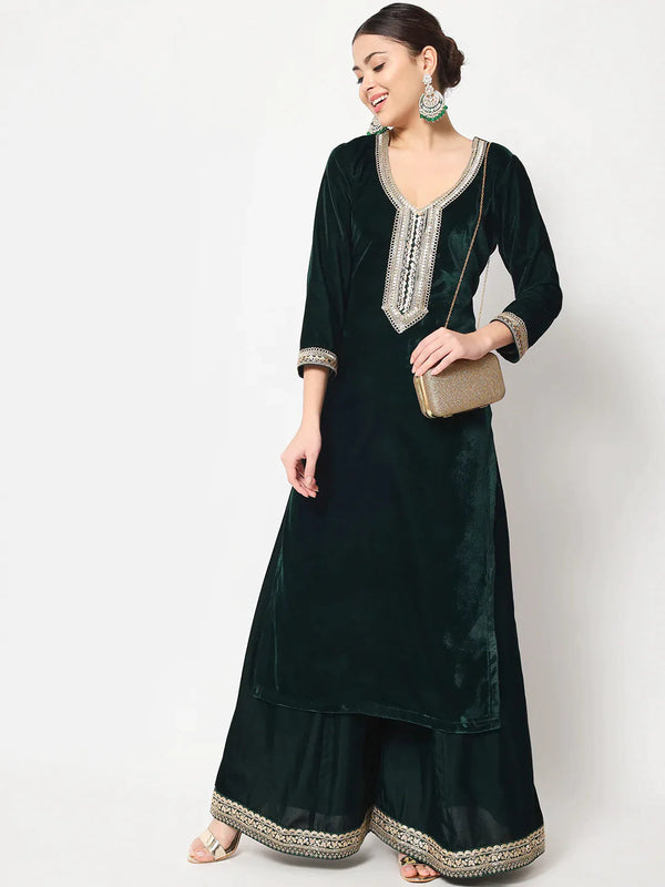 anokherang Combos Delicate Green Velvet Kurti