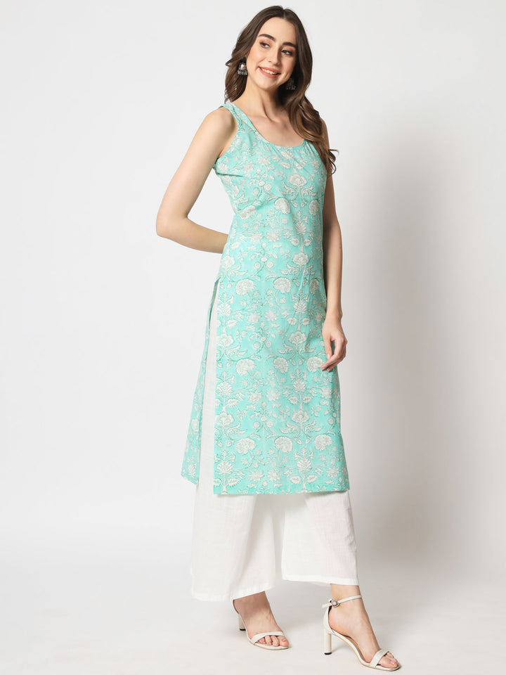 Fairy Blue Cotton Straight Kurti with White Palazzo – anokherang