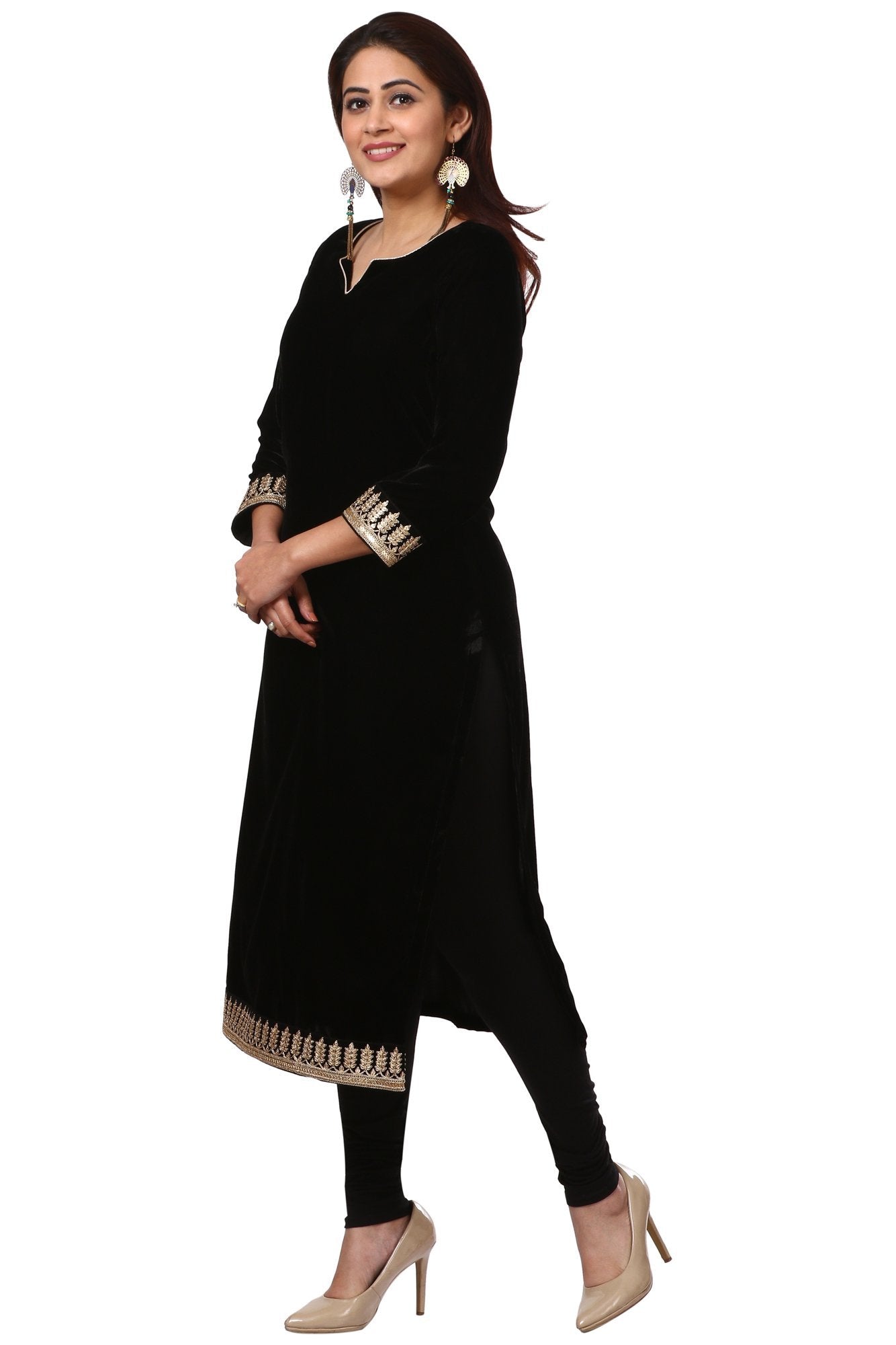 KHAADI PRET Womens Black Embroidered Size 14 Leggings Churidar Indian Desi  Kurti | eBay