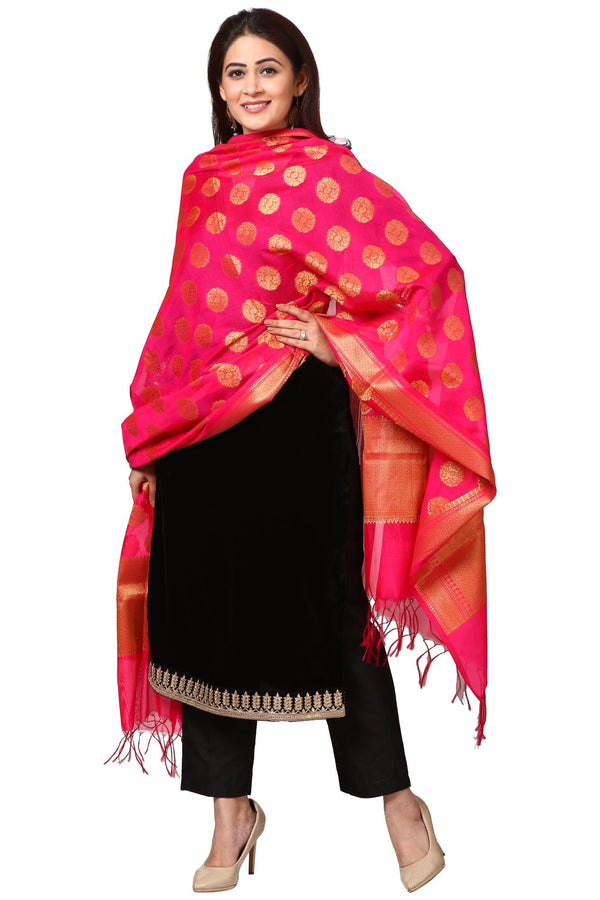 Festive Black Straight Velvet Kurti with Straight Pants and Pink Banarsi Dupatta