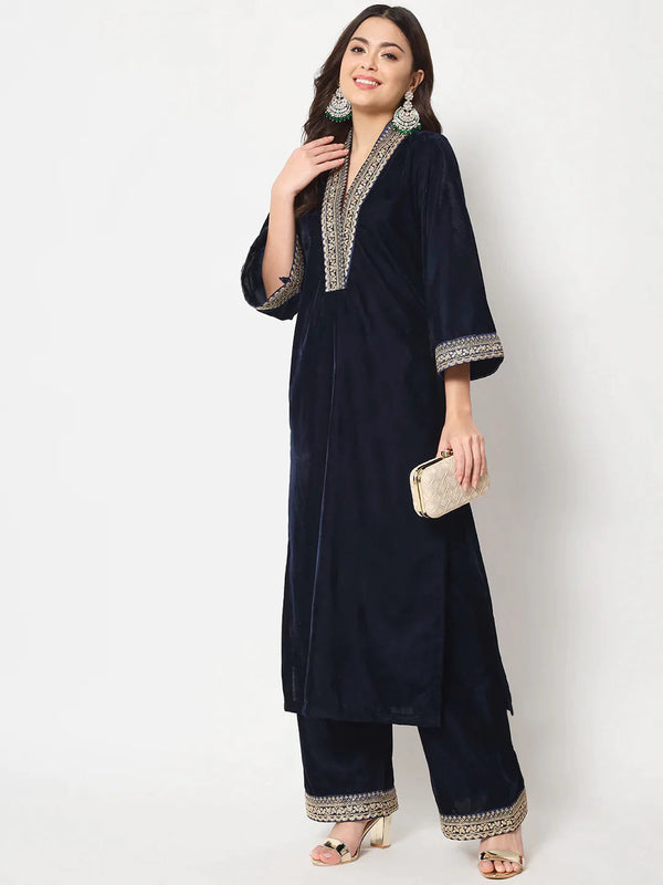 anokherang Combos Glamour Blue Shawl Collar Kurti