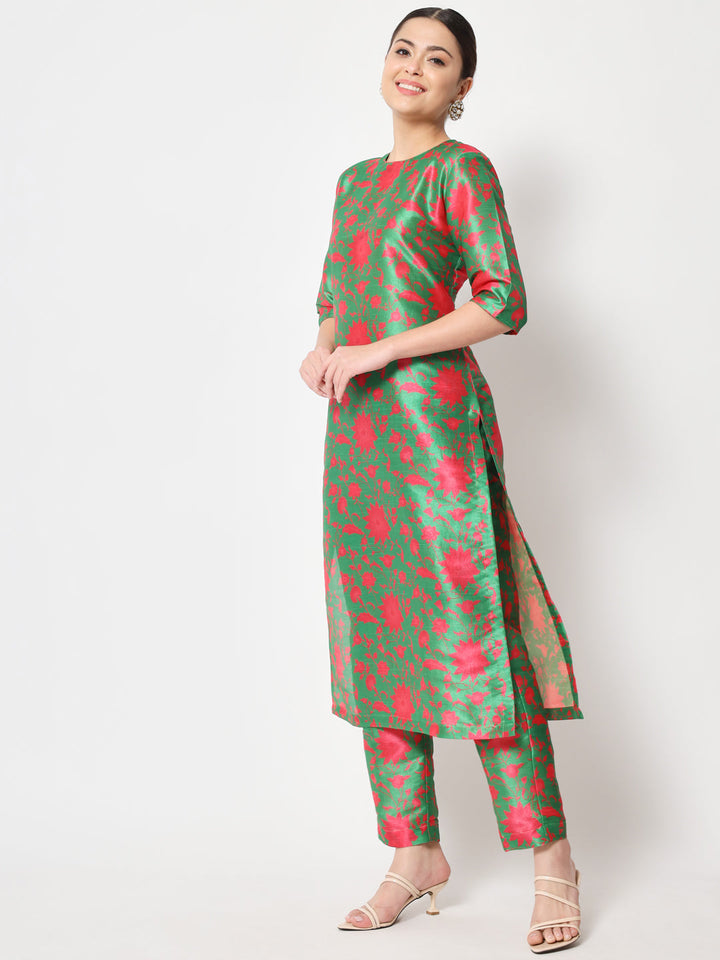 anokherang Combos Green Pink Printed Straight Kurti