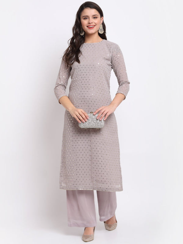 anokherang Combos Grey Sequin Line Straight Kurti