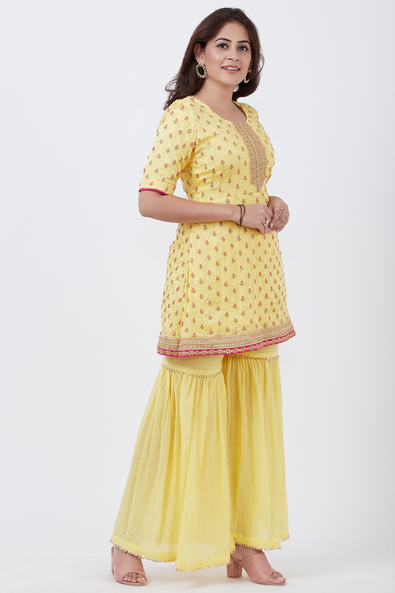 Lemon Embroidered Short Kurti wirh Gharara – anokherang