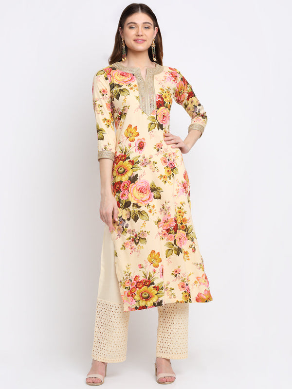 anokherang Combos Lemon Vanilla Floral Kurti